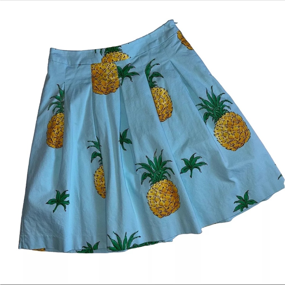 Talbots RSVP Pineapple Pleated Skirt Blue Yellow  Petite Size 6P NWOT Vacation